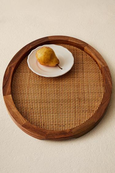 OVAL WOODEN RATTAN TRAY - Brown by Zara