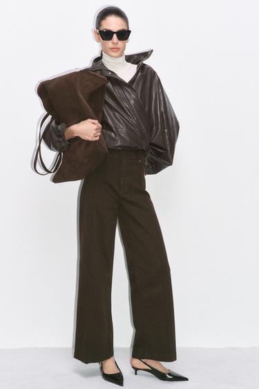 ZW COLLECTION WIDE-LEG HIGH-WAIST JEANS - Chocolate by Zara