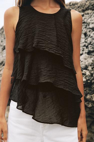 ASYMMETRIC RUFFLED TOP - Brown by Zara
