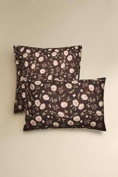 FLORAL PRINT PILLOWCASE - Brown by Zara