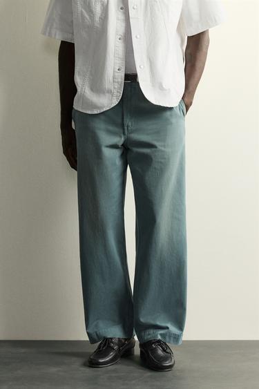 DENIM CHINO TROUSERS - Green by Zara