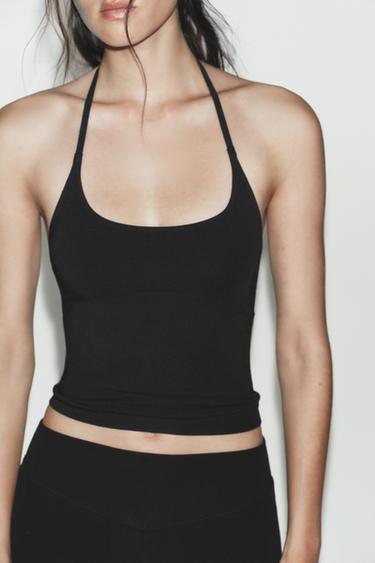 SEAMLESS HALTER TOP - Black by Zara