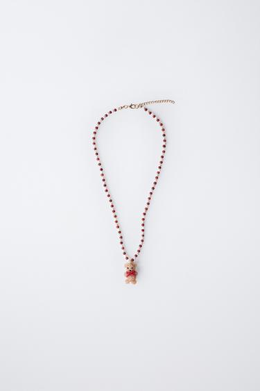 BEADED NECKLACE WITH BEAR - Brown by Zara - Image 0