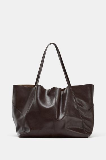 LEATHER MAXI TOTE BAG - Chocolate by Zara