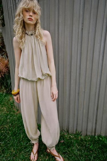 SAROUEL TROUSERS WITH ELASTIC WAIST - Ecru by Zara - Image 0