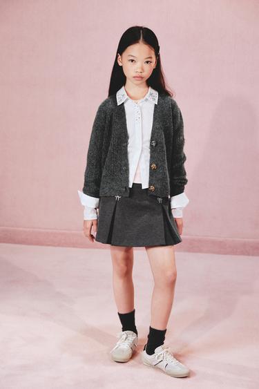 SHINY BERMUDA SKIRT WITH BOWS - Grey marl by Zara