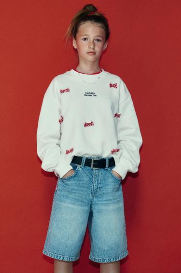 SWEATSHIRT WITH SLOGAN AND BOWS - Ecru by Zara