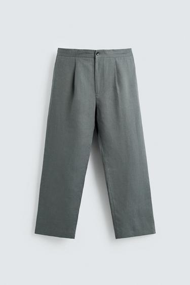 100% LINEN SUIT TROUSERS - washed green by Zara
