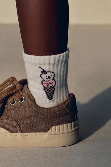 3-PACK OF ICE CREAM AND STRIPE PRINT SOCKS - Pink by Zara