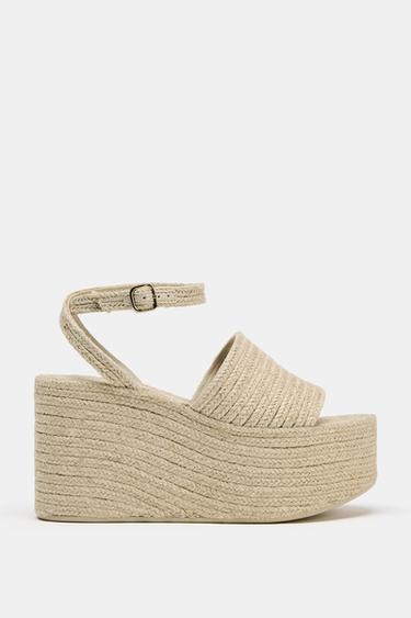 JUTE PLATFORM WEDGES - Light beige by Zara