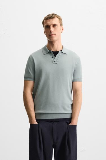 VISCOSE BLEND KNITTED POLO SHIRT - Grey / Blue by Zara