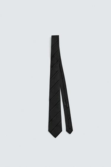 100% SILK STRIPED TIE - Black by Zara