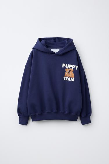 DOG SLOGAN PRINT HOODIE - Blue by Zara