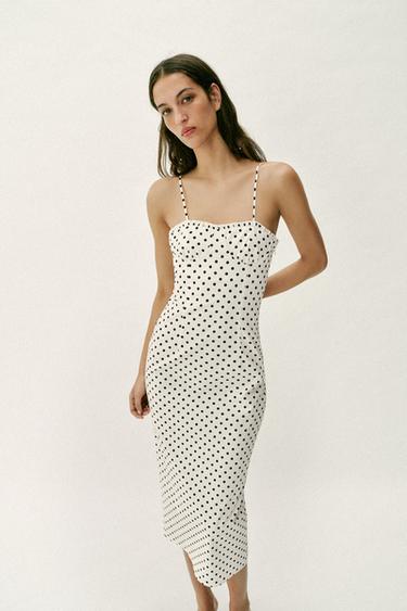 CORSETRY-INSPIRED MIDI DRESS WITH DOTS - Black / White by Zara