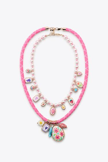 PACK OF 2 FAUX PEARL CORD CHARM NECKLACES - Golden by Zara