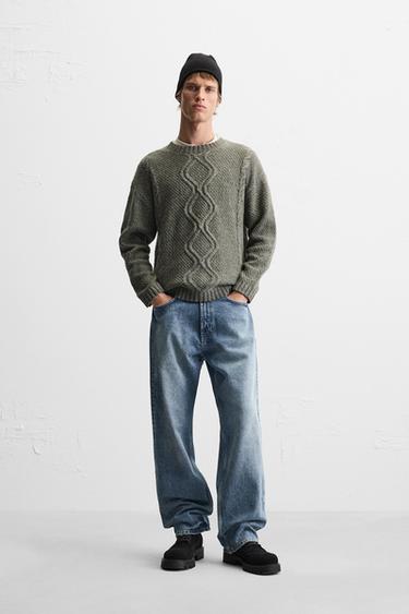 CABLE KNIT JUMPER - Grey green by Zara - Image 0