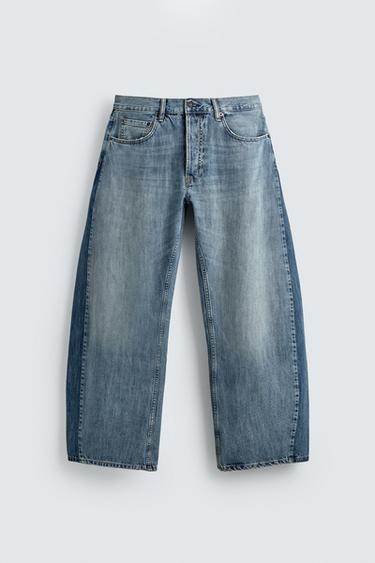 LOOSE BALLOON FIT JEANS WITH CONTRAST STRIPES - Mid-blue by Zara
