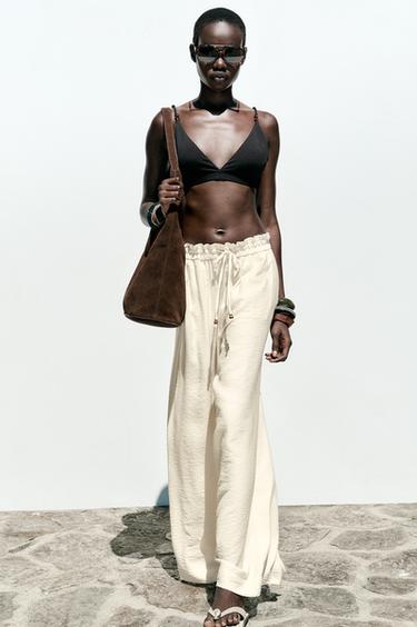 FLOWING WIDE-LEG TROUSERS - Ecru by Zara - Image 0