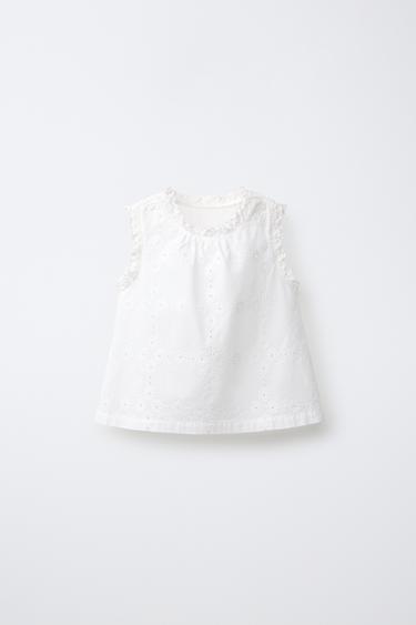 LACE TRIM EMBROIDERED BLOUSE - White by Zara - Image 0