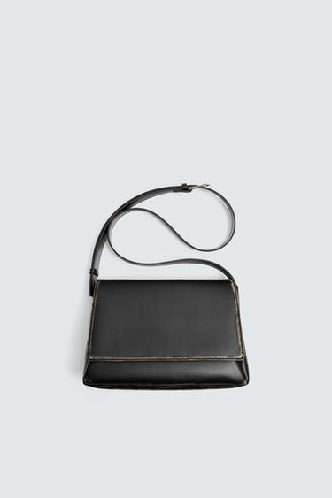DISTRESSED-EFFECT FLAP CROSSBODY BAG - Black by Zara