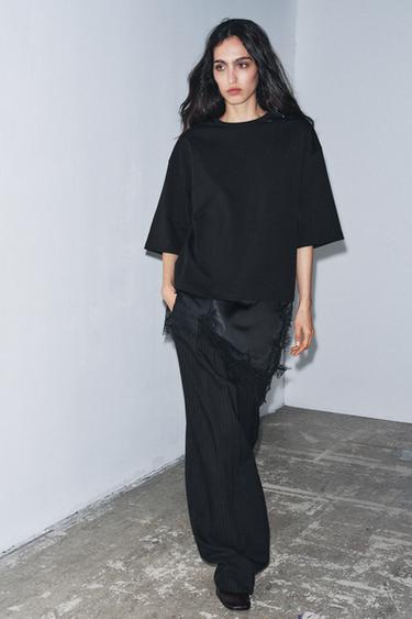 CONTRAST LACE T-SHIRT - Black by Zara