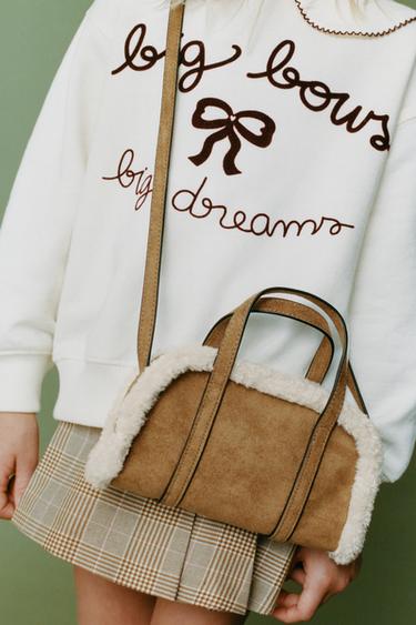 FAUX SHEARLING CROSSBODY BAG - Brown by Zara