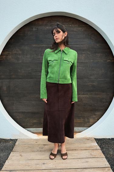 FAUX SUEDE CROP JACKET - Apple green by Zara