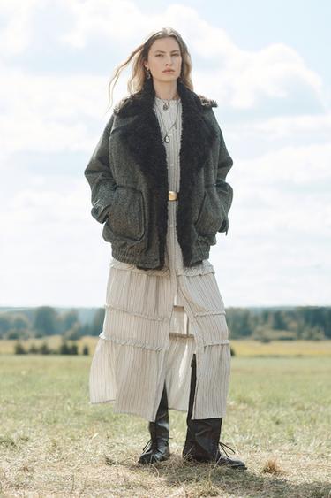 LIMITED EDITION HERRINGBONE COMBINED BOMBER JACKET - Black by Zara