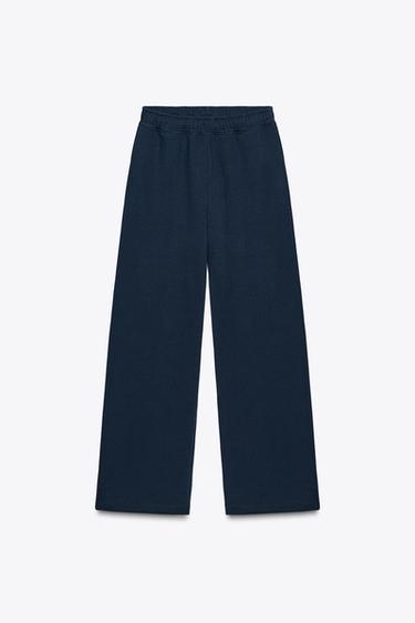 BASIC STRAIGHT PLUSH TROUSERS - Navy blue by Zara