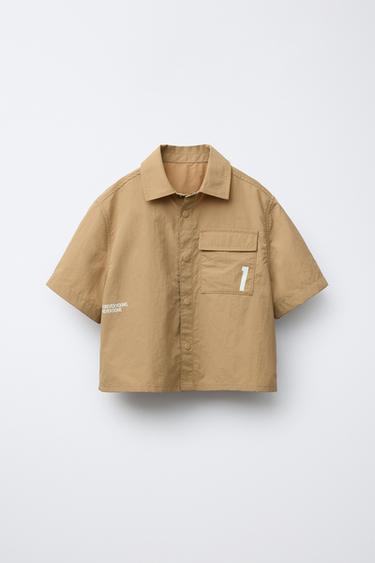 TECHNICAL SHIRT WITH SLOGAN - camel by Zara - Image 0