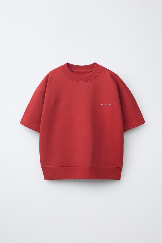SHORT SLEEVE SLOGAN SWEATSHIRT - Red by Zara - Image 0