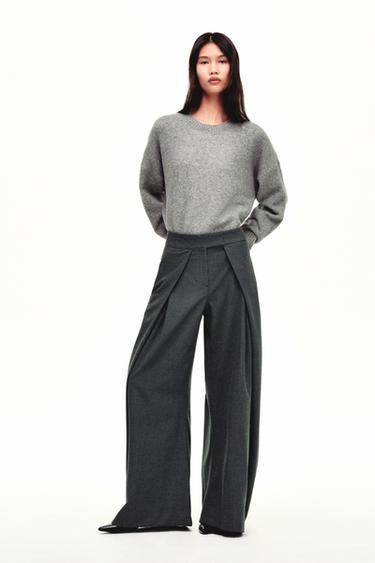 WIDE-LEG PINSTRIPE TROUSERS WITH DARTS ZW COLLECTION - Mid-grey by Zara