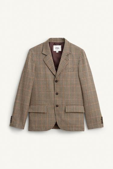 LIMITED EDITION CHECKED WOOL SUIT BLAZER - Brown by Zara