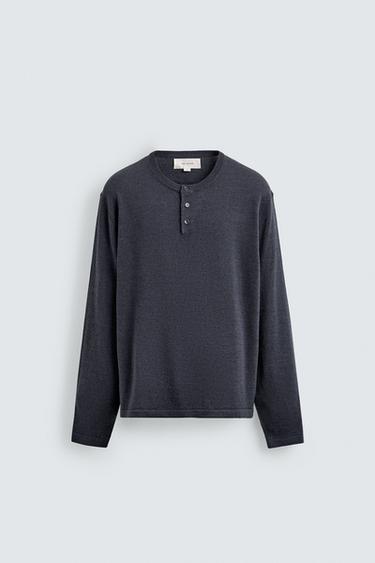LINEN-WOOL HENLEY JUMPER - Dark indigo by Zara