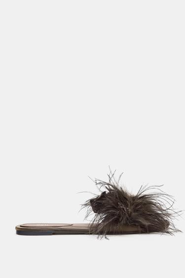 FEATHER FLAT SANDALS - Chocolate Brown by Zara