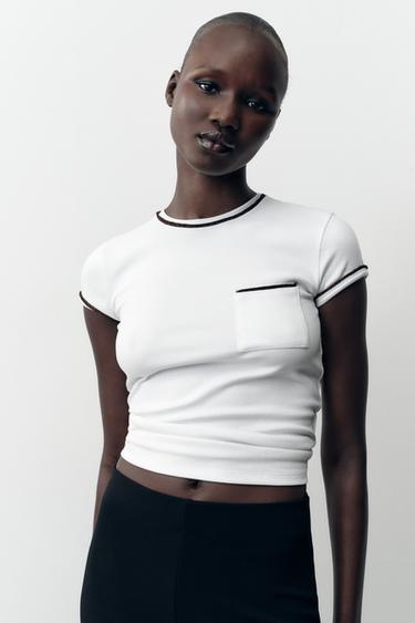 T-SHIRT WITH METALLIC THREAD TRIM - White by Zara