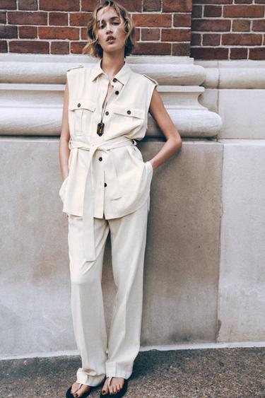 STRAIGHT-LEG LINEN BLEND TROUSERS - Light beige by Zara - Image 0