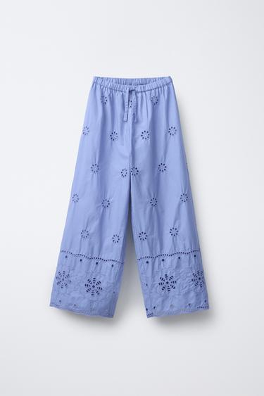 STRAIGHT-LEG EMBROIDERED TROUSERS - Cornflower blue by Zara - Image 0