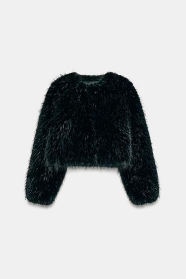 SHORT FAUX FUR COAT ZW COLLECTION - Black by Zara