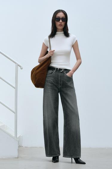 TRF EXTRA WIDE LEG HIGH-WAIST JEANS - Navy blue by Zara