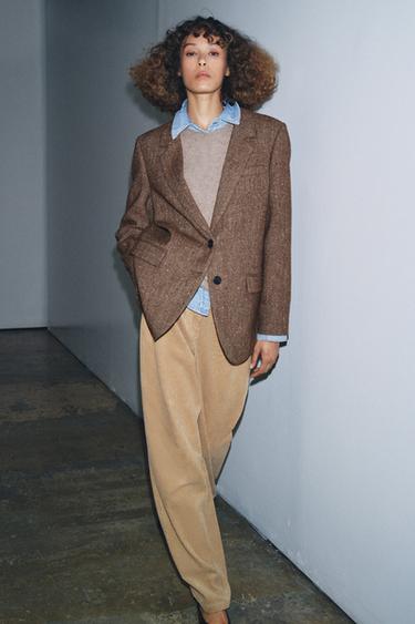 HERRINGBONE WOOL BLEND BLAZER ZW COLLECTION - Light brown by Zara