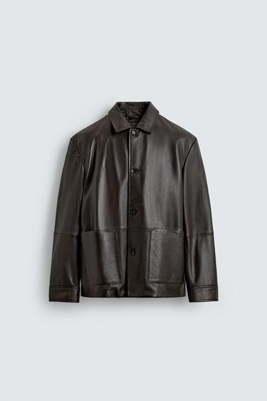 LEATHER JACKET WITH POCKETS - Dark brown by Zara
