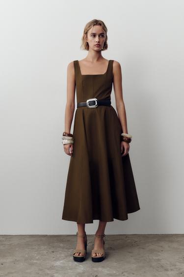 MIDI DRESS WITH BELT - Brown by Zara - Image 0
