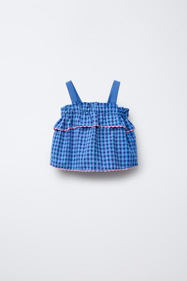 CHECK TOP WITH WAVY TRIM CASA LAWA © X ZARA KIDS - Blue by Zara - Image 0