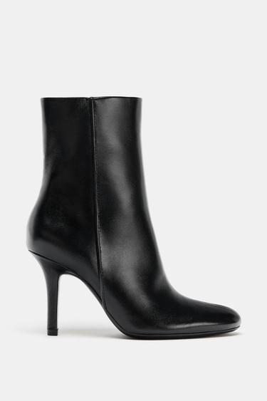 LEATHER HIGH-HEEL ANKLE BOOTS - Black by Zara