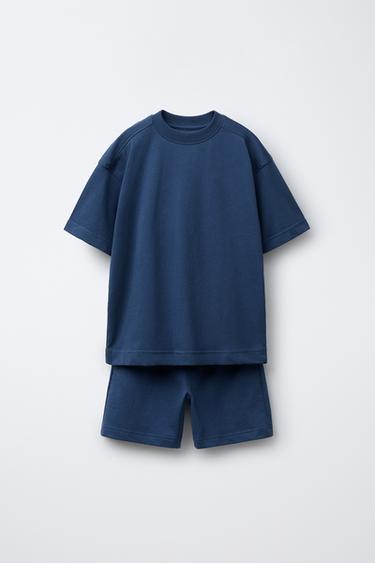 BASIC PLUSH T-SHIRT AND BERMUDA SHORTS SET - Navy blue by Zara - Image 0