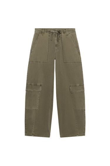 OVERSIZE CARGO TROUSERS - Dark khaki by Zara