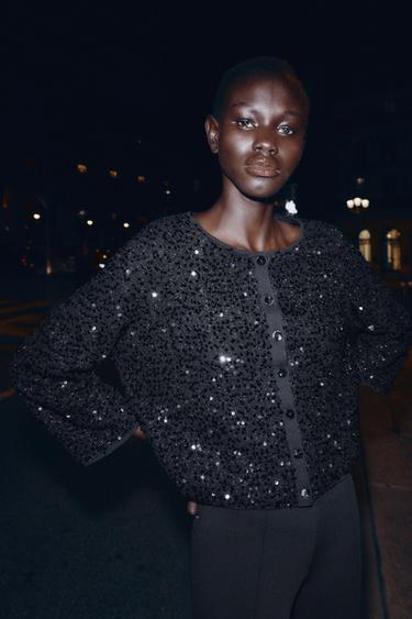 SEQUIN CARDIGAN - Black by Zara