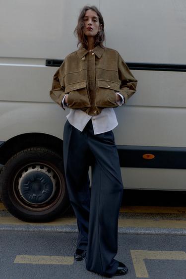100% LEATHER BOMBER JACKET - Khaki by Zara