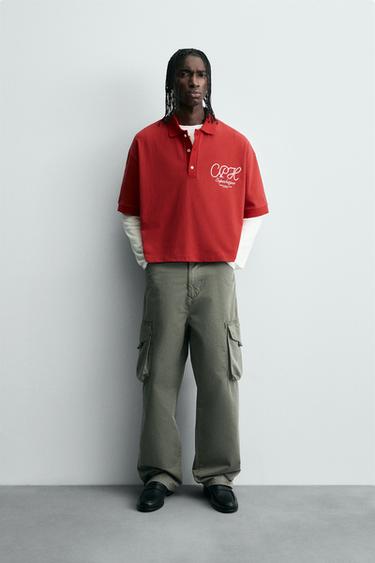 EMBROIDERED TEXT POLO SHIRT - Red by Zara - Image 0